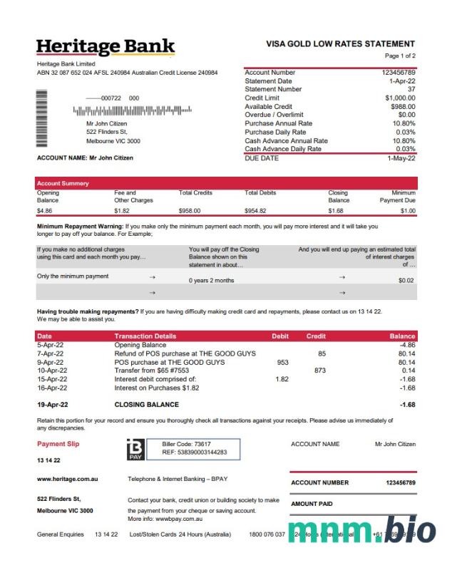 Australia Heritage bank Statement scr